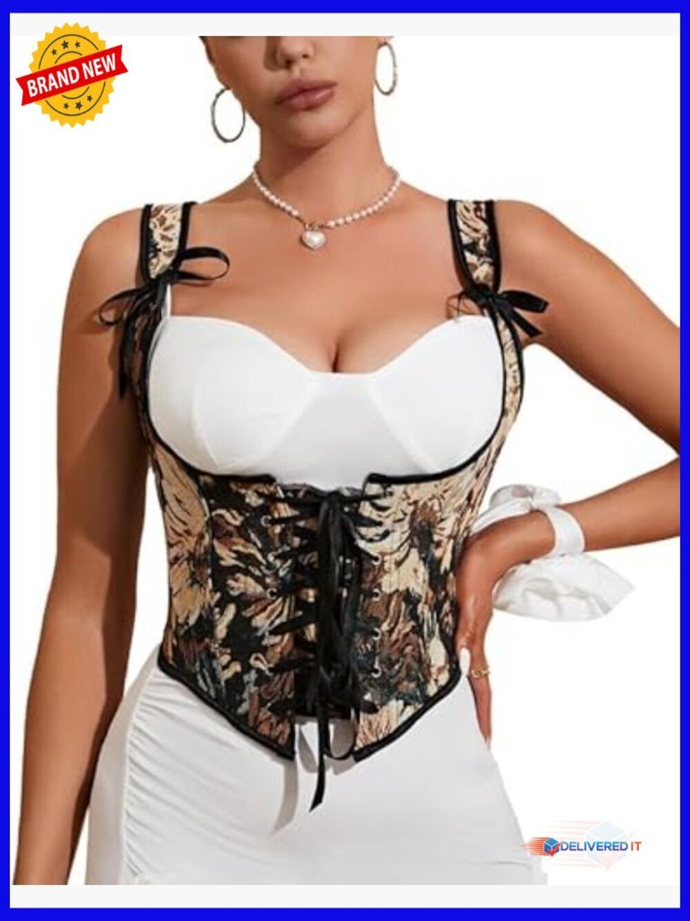 Floral Underbust Corset Top Sweetheart Neck Lace Up Tank